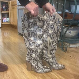 JustFab Gray and Cream Over the Knee Boots